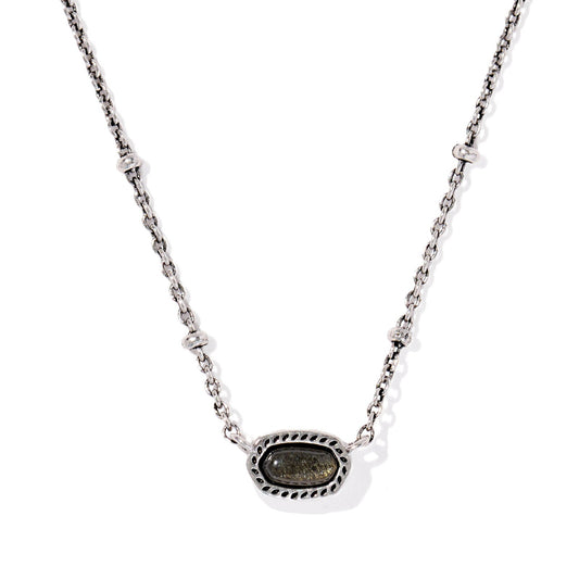Mini Elisa Satellite Short Pendant Necklace Vintage Silver Golden Obsidian