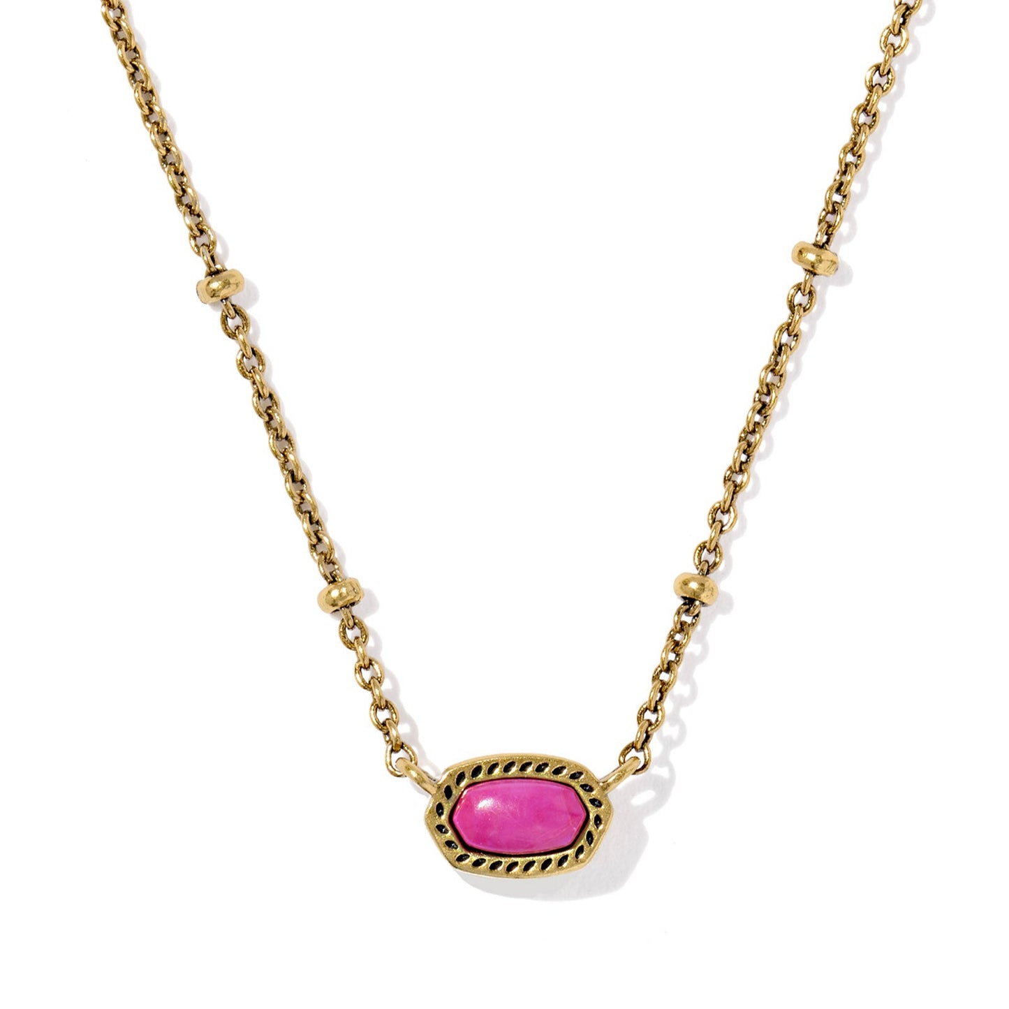 Mini Elisa Satellite Short Pendant Necklace Vintage Gold Dark Fuchsia Variegated Magnesite