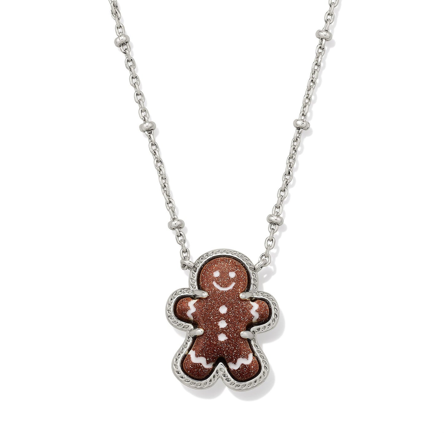 Gingerbread Short Pendant Necklace Silver Brown Goldstone