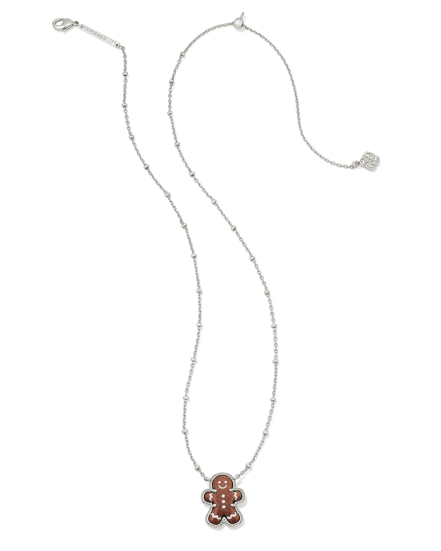 Gingerbread Short Pendant Necklace Silver Brown Goldstone