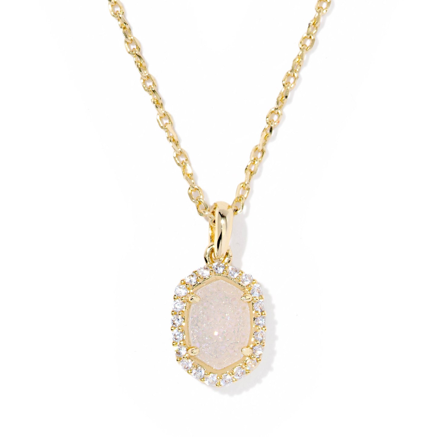 Daphine Crystal Frame Short Pendant Necklace Gold Iridescent Drusy