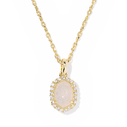 Daphne Crystal Frame Short Pendant Necklace Gold Iridescent Drusy