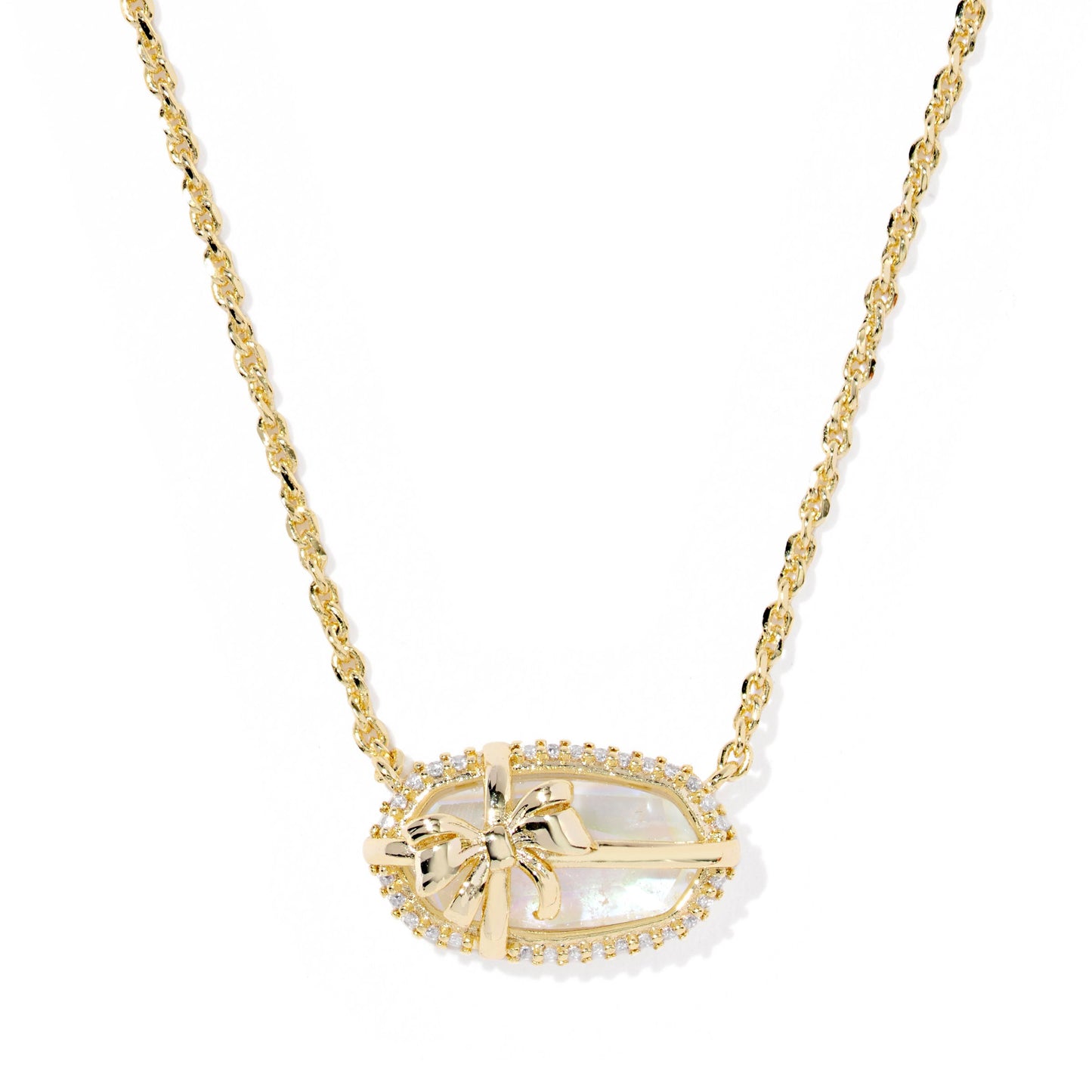 Elisa Bow Short Pendant Necklace Gold Iridescent Crystal Ivory Illusion