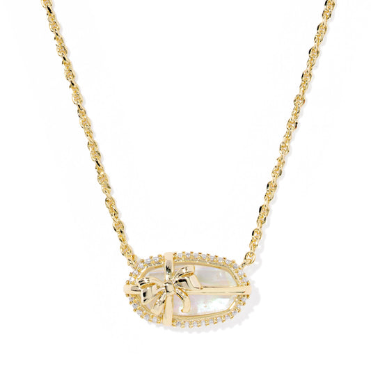 Elisa Bow Short Pendant Necklace Gold Iridescent Crystal Ivory Illusion
