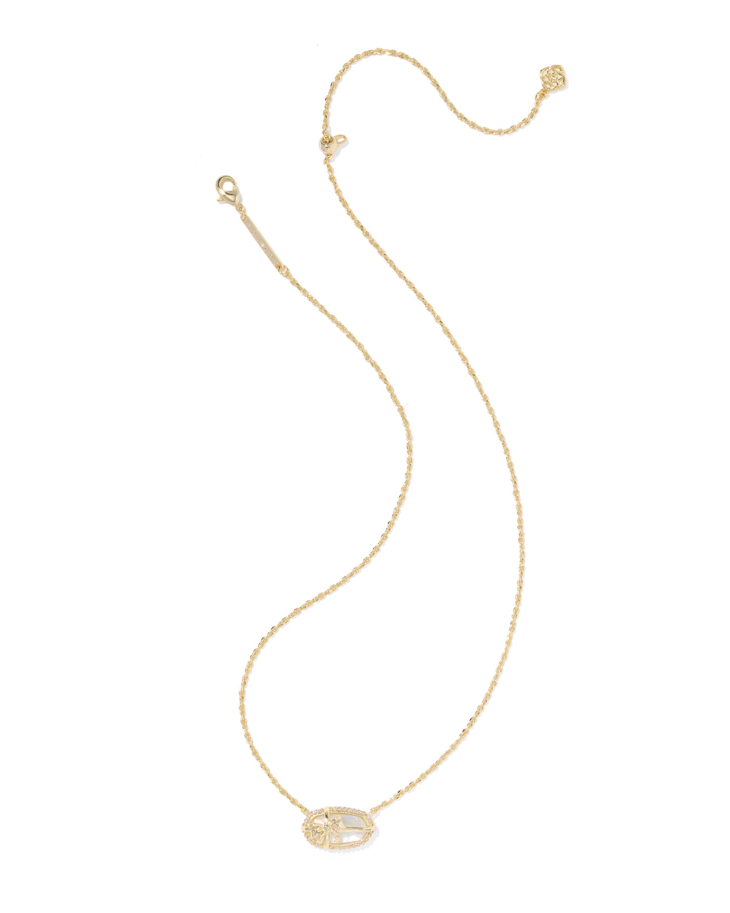 Elisa Bow Short Pendant Necklace Gold Iridescent Crystal Ivory Illusion