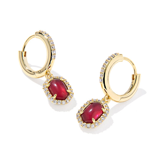 Daphne Crystal Frame Huggie Earrings Gold Dark Burgundy Illusion