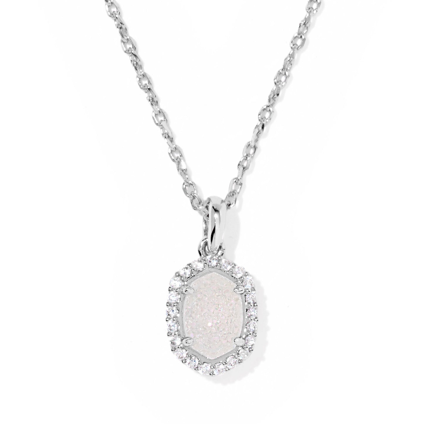 Daphine Crystal Frame Short Pendant Necklace Silver Iridescent Drusy