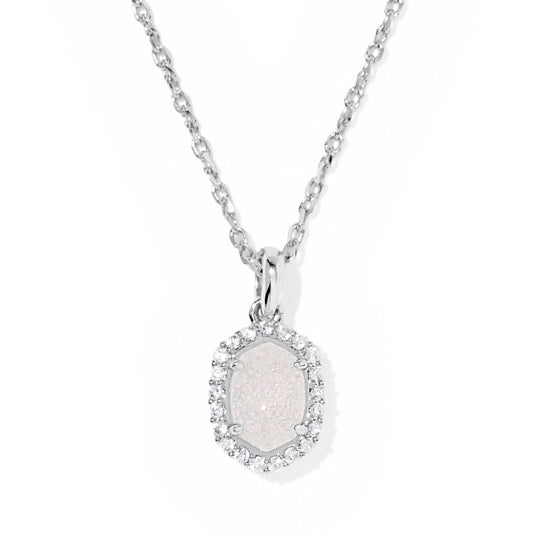 Daphne Crystal Frame Short Pendant Necklace Silver Iridescent Drusy