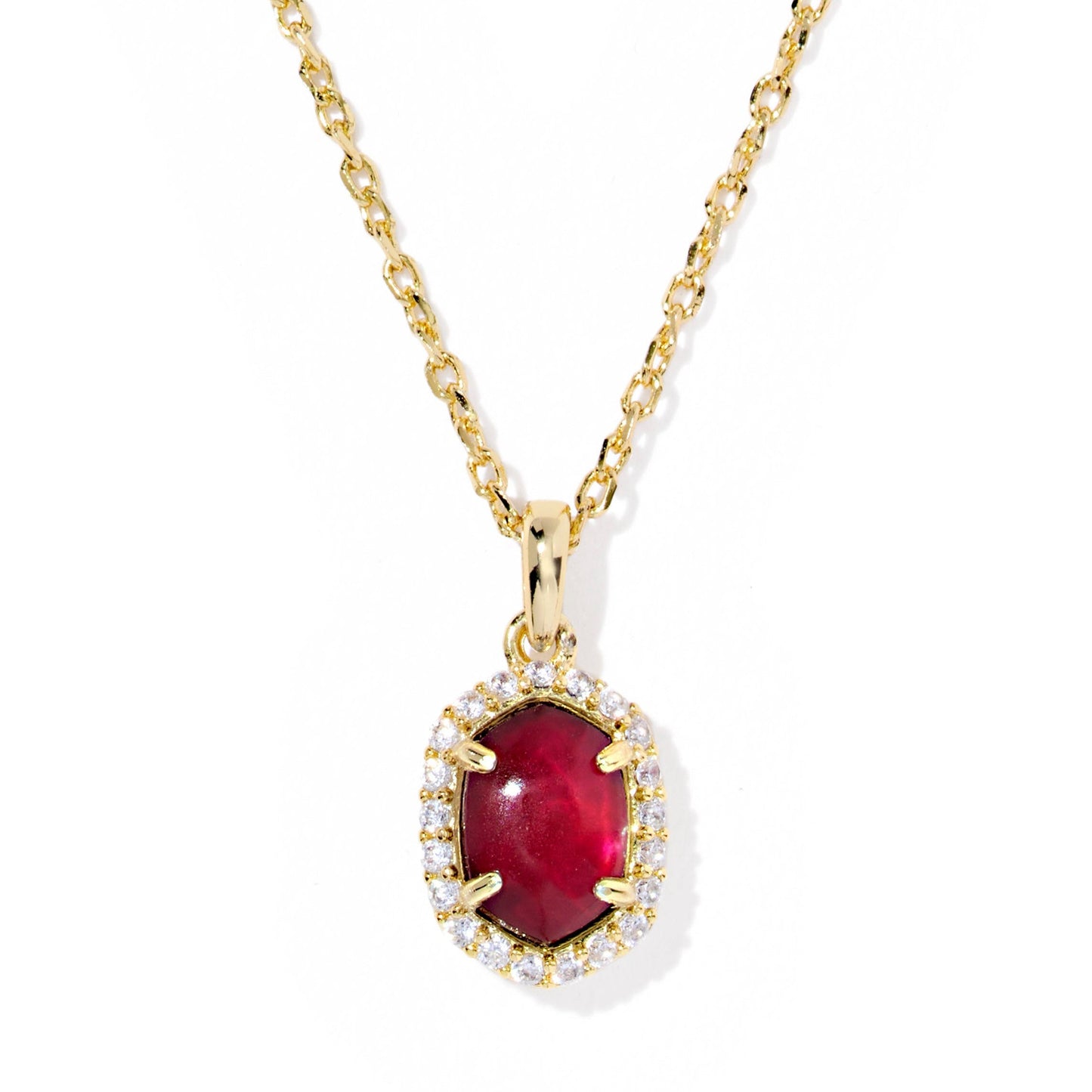 Daphine Crystal Frame Short Pendant Necklace Gold Dark Burgundy Illusion
