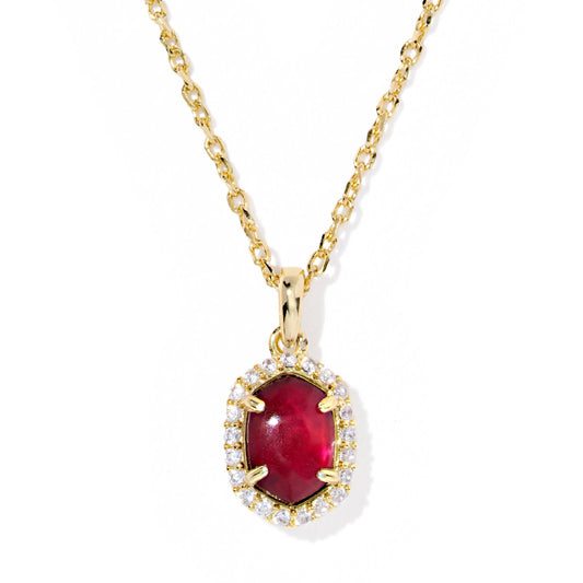 Daphne Crystal Frame Short Pendant Necklace Gold Dark Burgundy Illusion