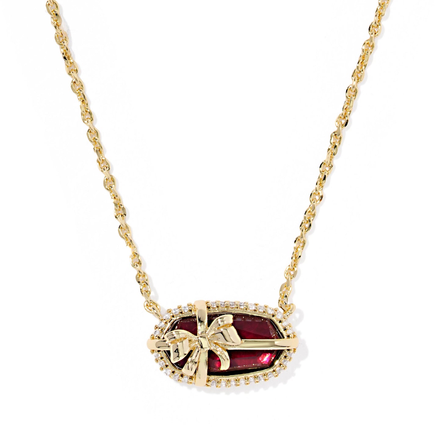 Elisa Bow Short Pendant Necklace Gold Dark Burgundy Illusion