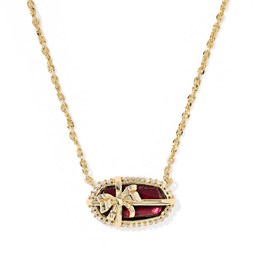 Elisa Bow Short Pendant Necklace Gold Dark Burgundy Illusion
