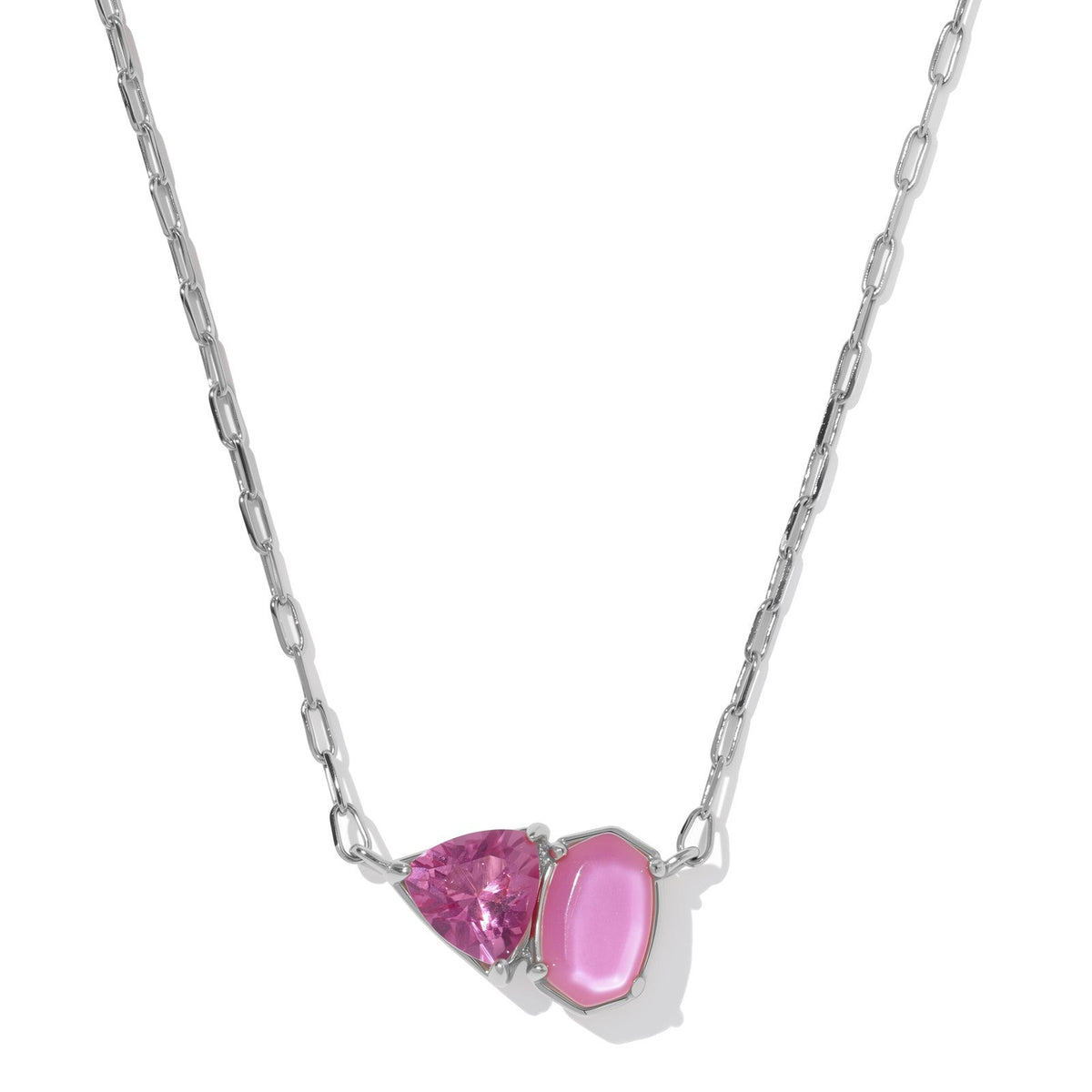 Tatum Short Pendant Necklace Silver Azalea Pink Mix