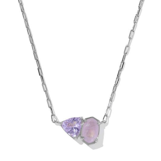 Tatum Short Pendant Necklace Silver Purple Mix