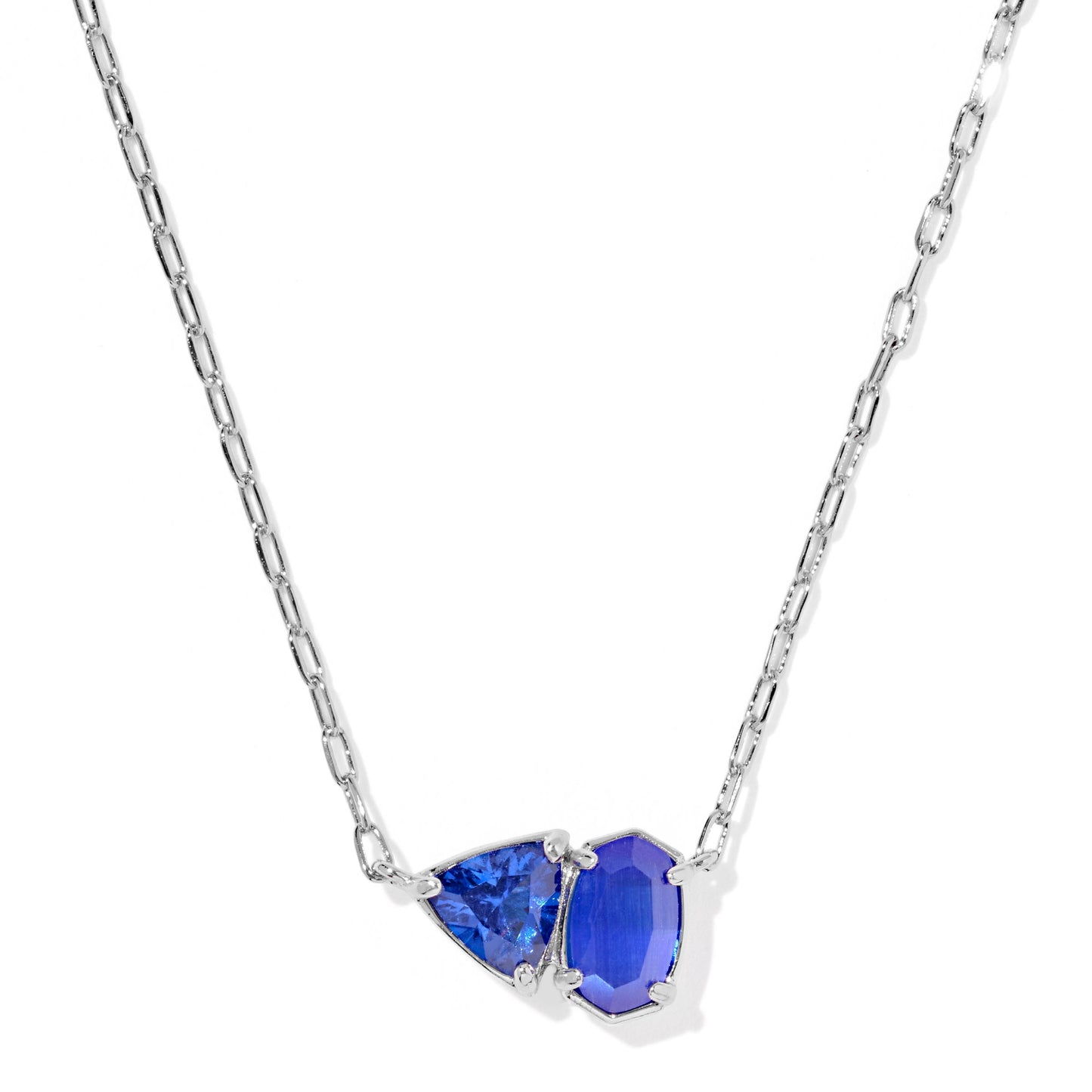 Tatum Short Pendant Necklace Silver Cobalt Mix