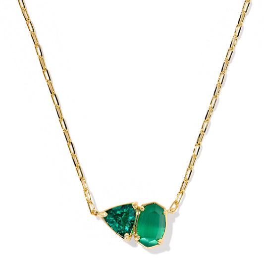 Tatum Short Pendant Necklace Gold Dark Green Mix