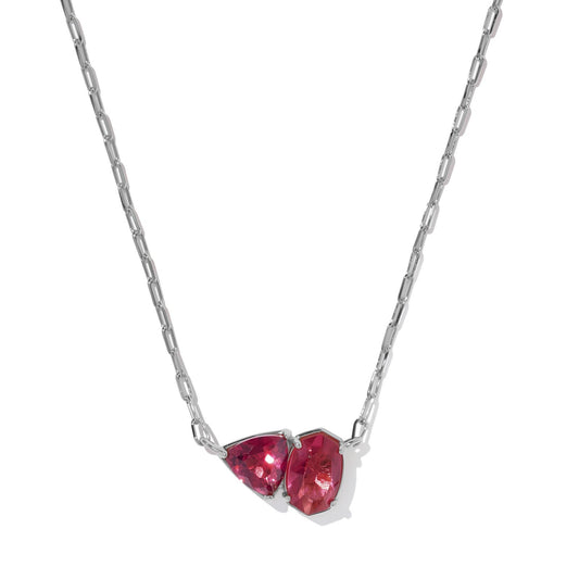 Tatum Short Pendant Necklace Silver Burgundy Mix