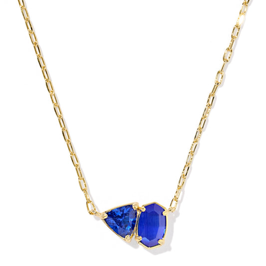 Tatum Short Pendant Necklace Gold Cobalt Mix