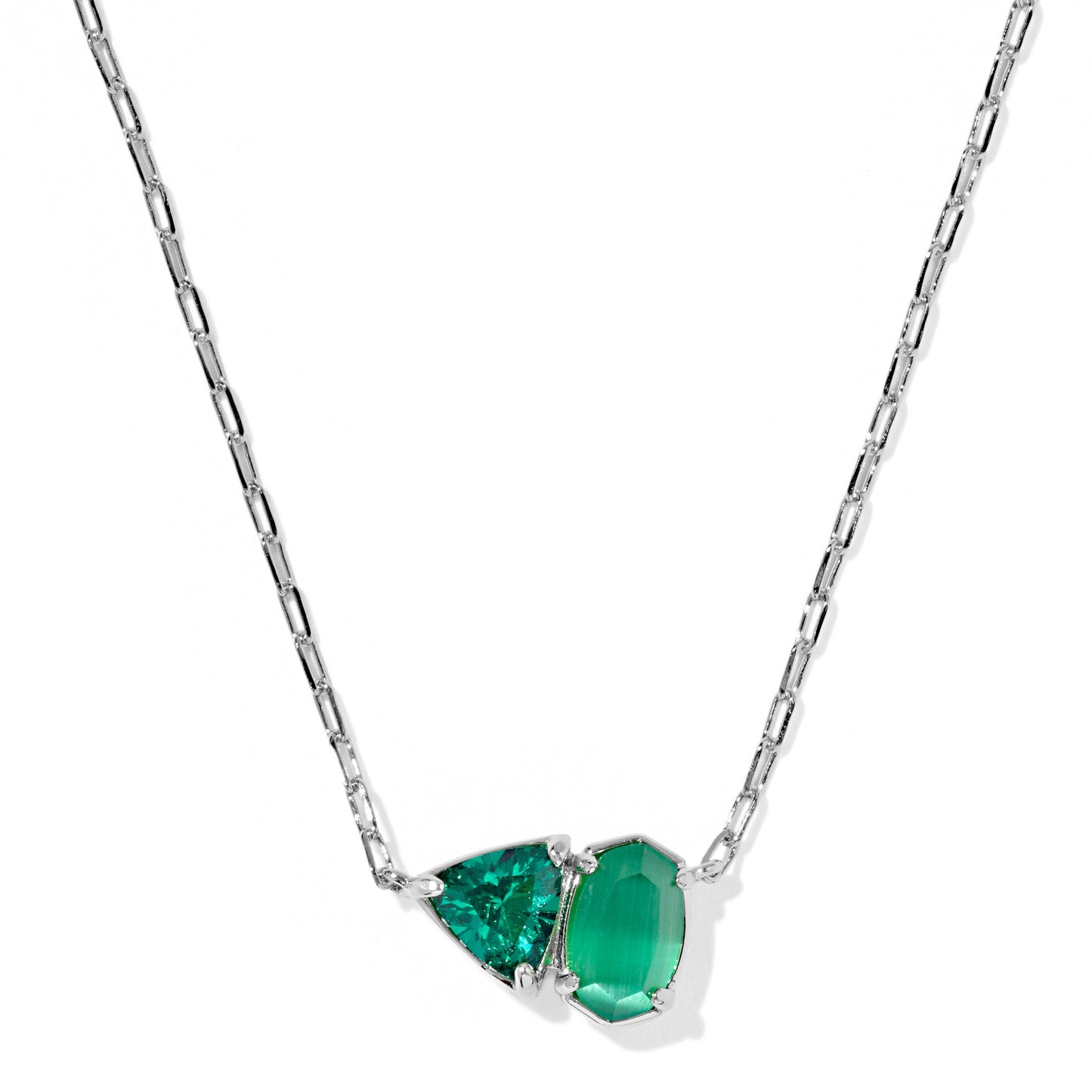 Tatum Short Pendant Necklace Silver Dark Green Mix