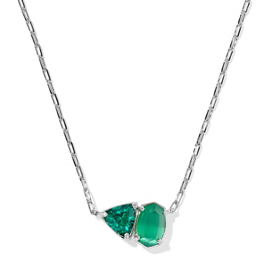 Tatum Short Pendant Necklace Silver Dark Green Mix