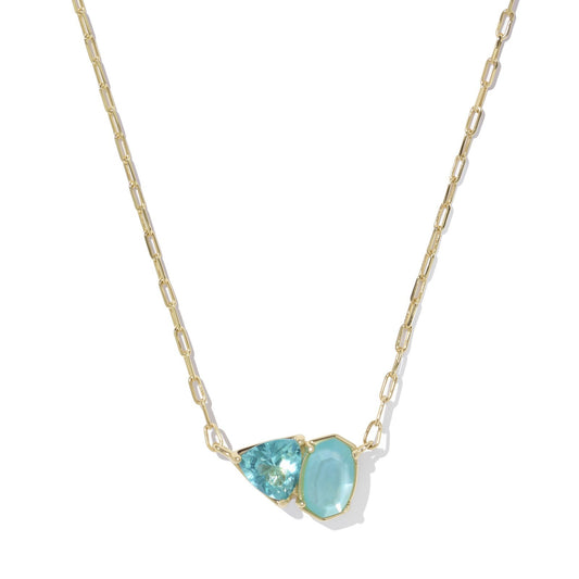 Tatum Short Pendant Necklace Gold Blue Mix