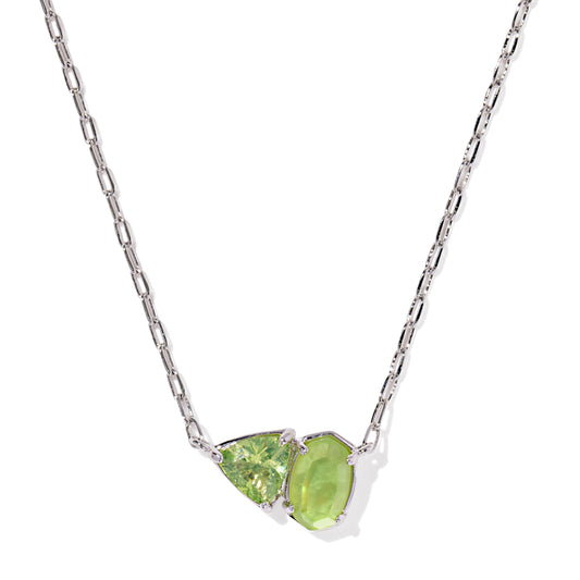 Tatum Short Pendant Necklace Silver Light Green Mix