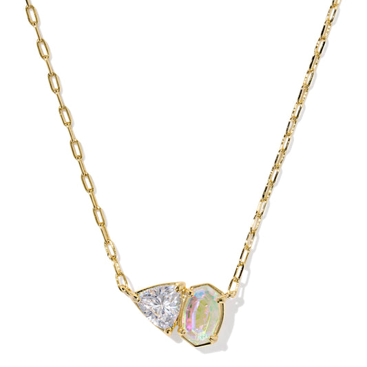 Tatum Short Pendant Necklace Gold White CZ Mix
