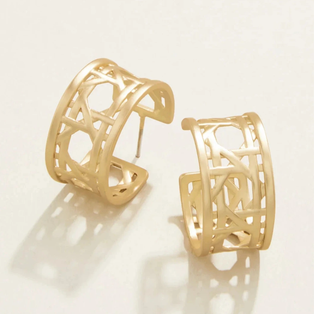 Cane Midi Hoop Earrings Gold