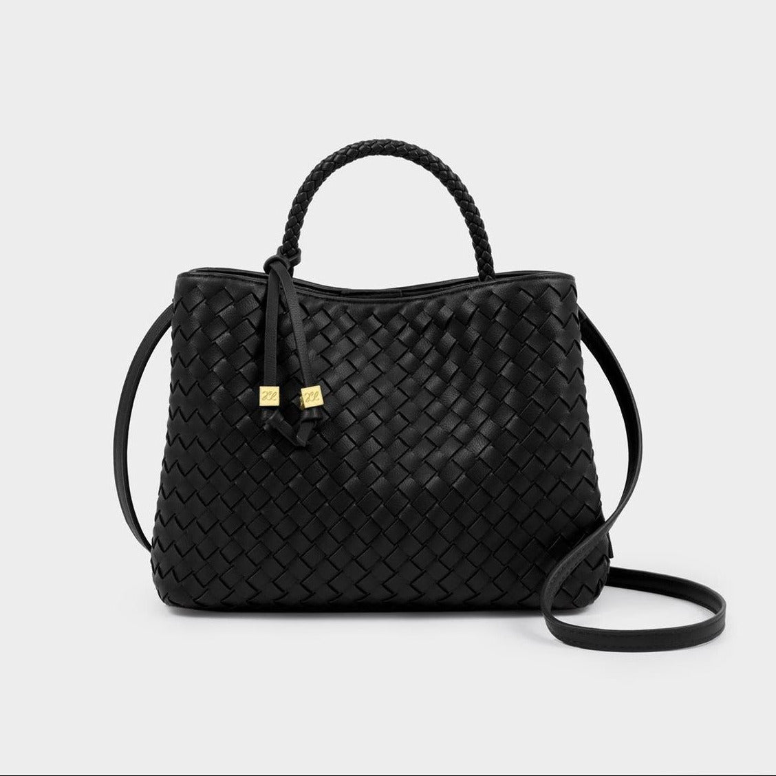 Nova Black Hand Woven Top Handle Bag