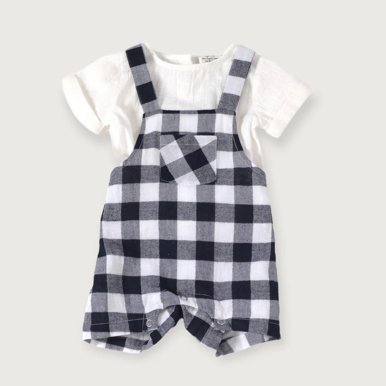 Raphael Navy Checker Gingham Romper & Shirt Set (Organic Cotton)