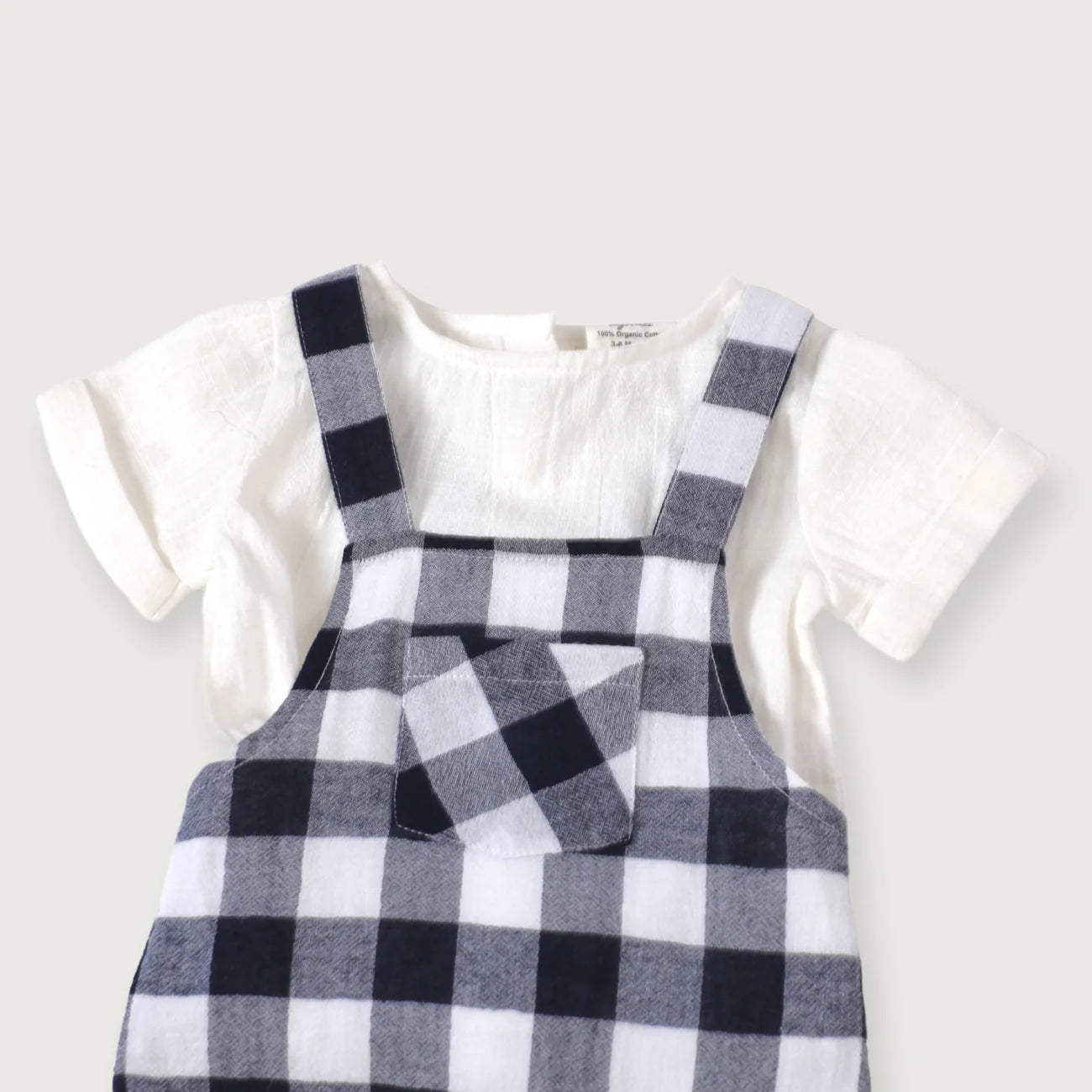 Raphael Navy Checker Gingham Romper & Shirt Set (Organic Cotton)