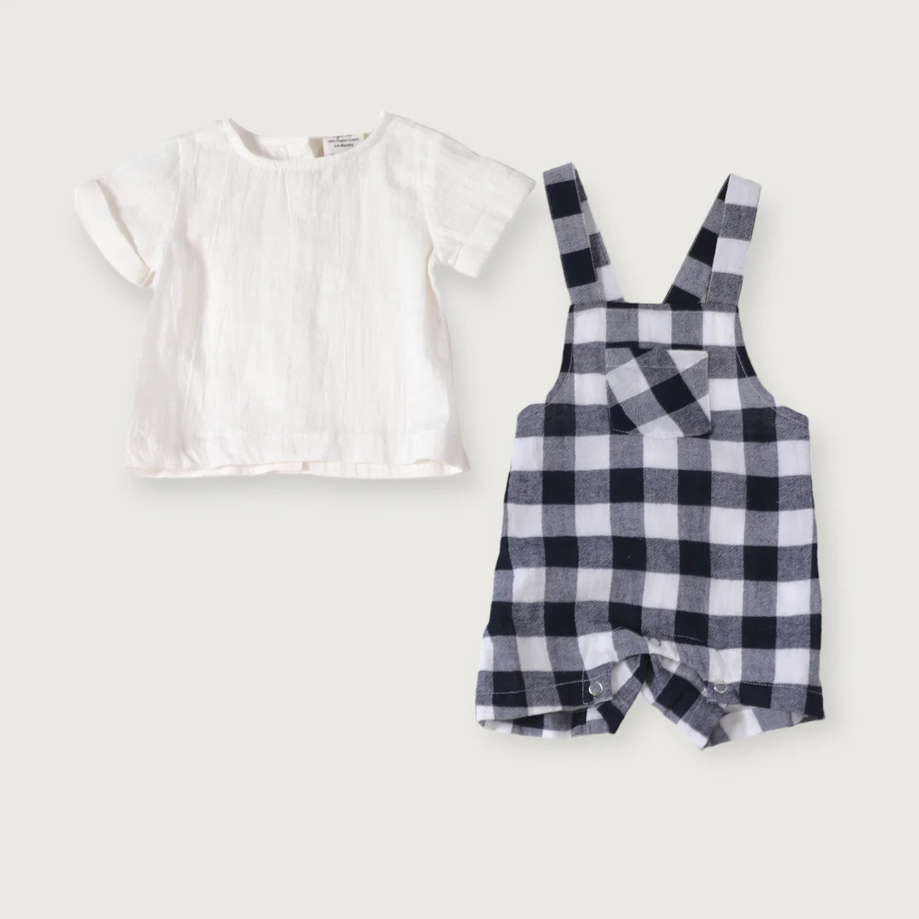Raphael Navy Checker Gingham Romper & Shirt Set (Organic Cotton)