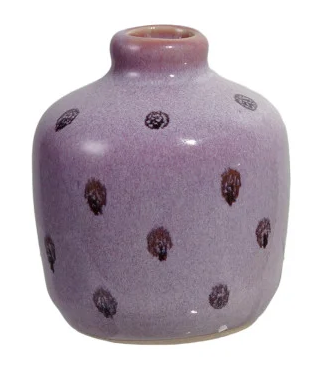 Lavender with Purple Dots Hand-Painted Stoneware Vase