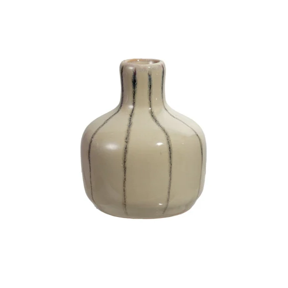 Beige with Stripes Hand-Painted Stoneware Bud Vase