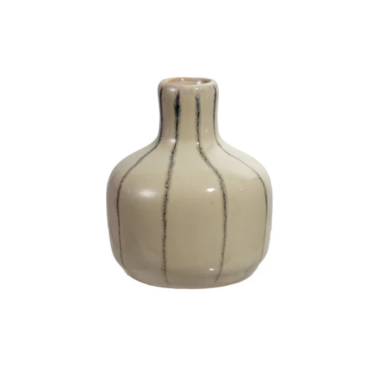 Beige with Stripes Hand-Painted Stoneware Bud Vase