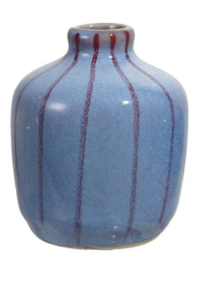 Blue with Stripes Hand-Painted Stoneware Vase