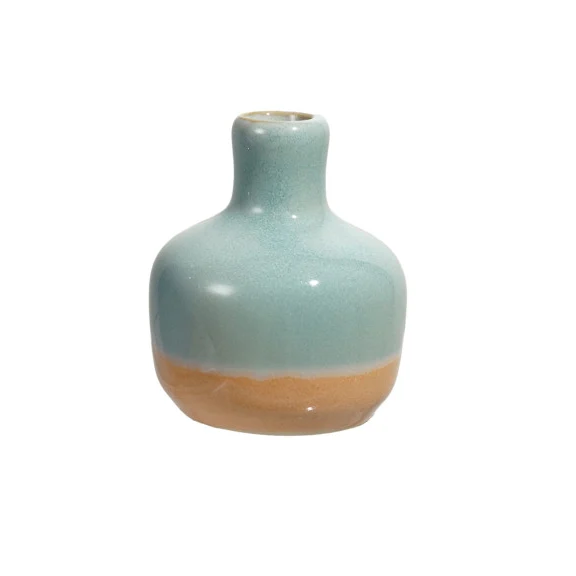 Blue with Orange Hand-Painted Stoneware Bud Vase