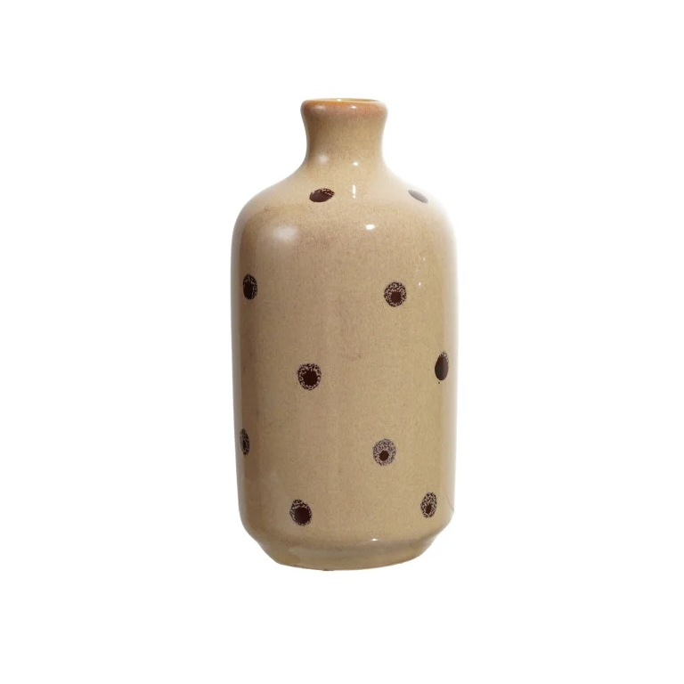 Beige with Brown Dots Hand-Painted Stoneware Bud Vase