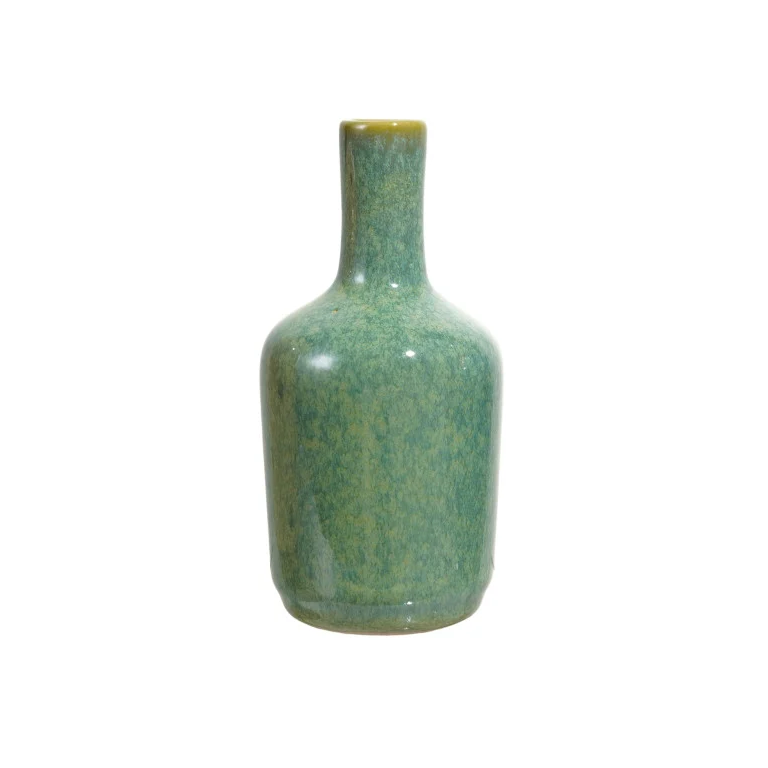 Green Hand-Painted Stoneware Bud Vase