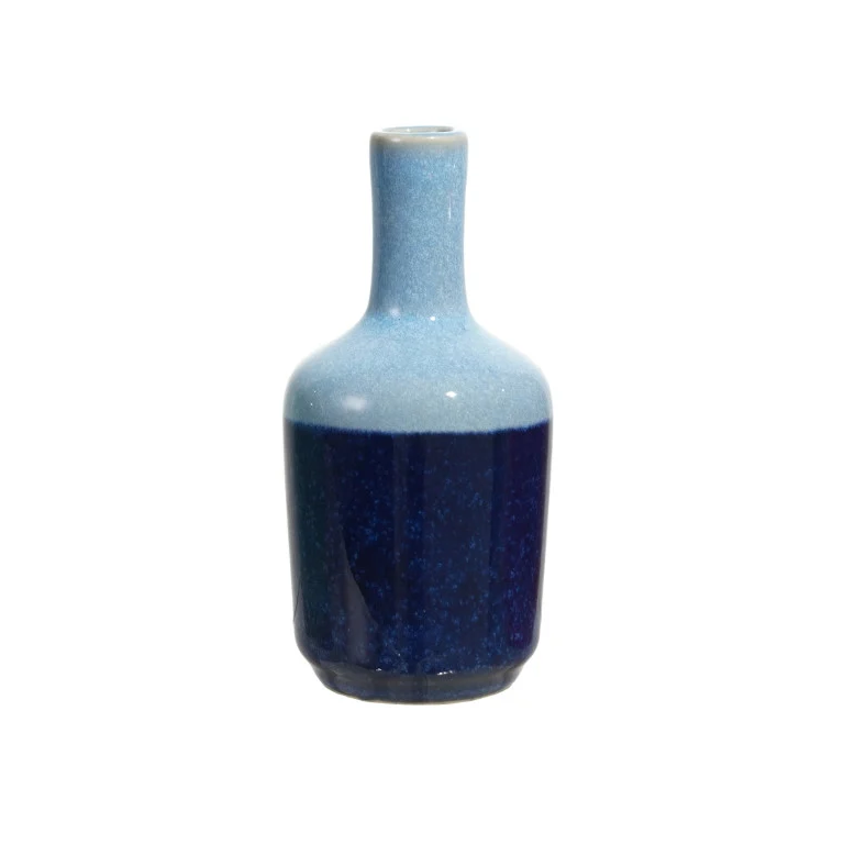 Light and Dark Blue Hand-Painted Stoneware Bud Vase