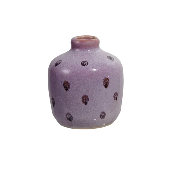 Lavender with Purple Dots Hand-Painted Stoneware Bud Vase