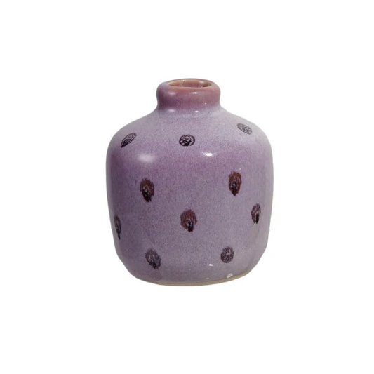 Lavender with Purple Dots Hand-Painted Stoneware Bud Vase