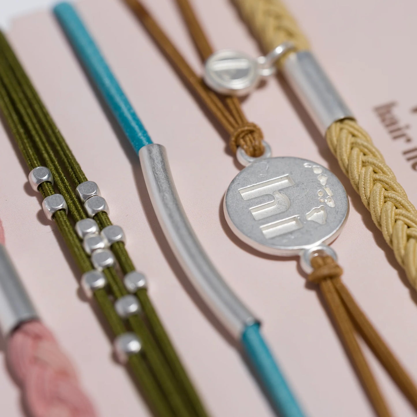 Aloha Hawaiian Islands Silver Charm Hair Tie Bracelet Set