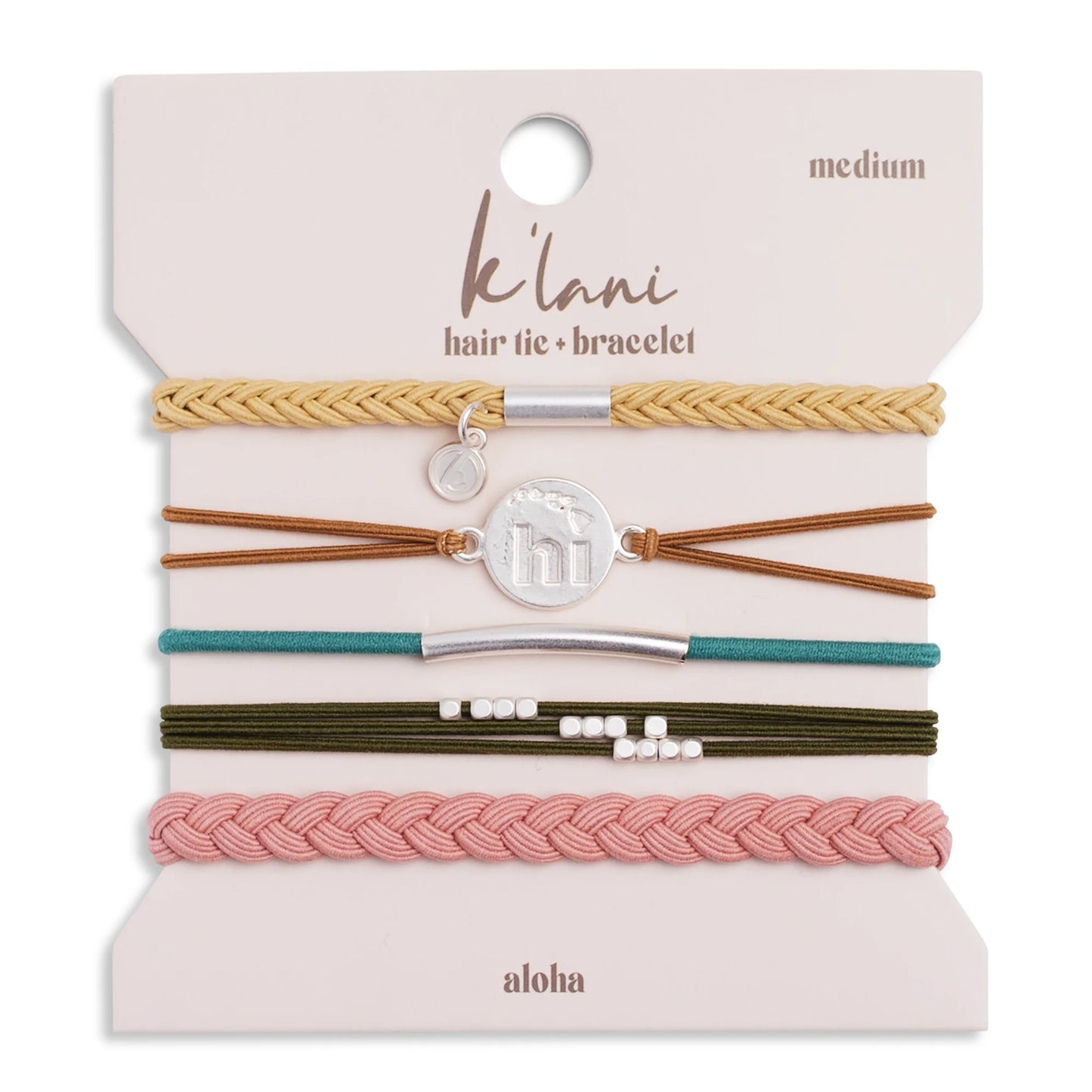 Aloha Hawaiian Islands Silver Charm Hair Tie Bracelet Set
