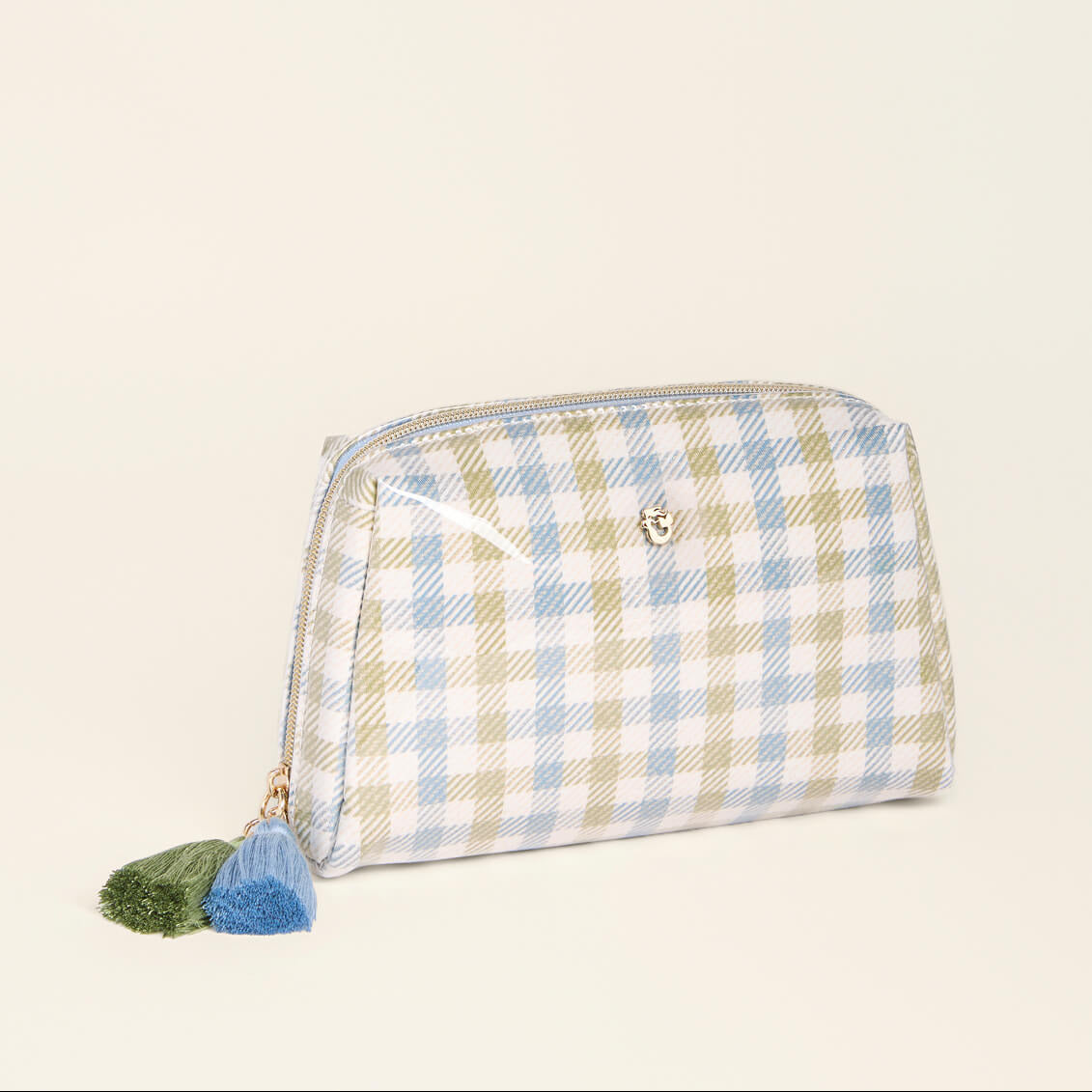 Cosmetic Pouch Gingham Blue Green