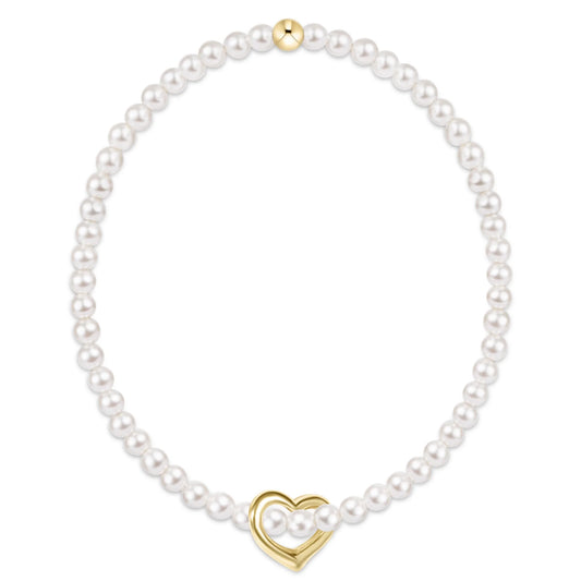 Classic Pearl 3mm Bracelet - Love Gold Charm