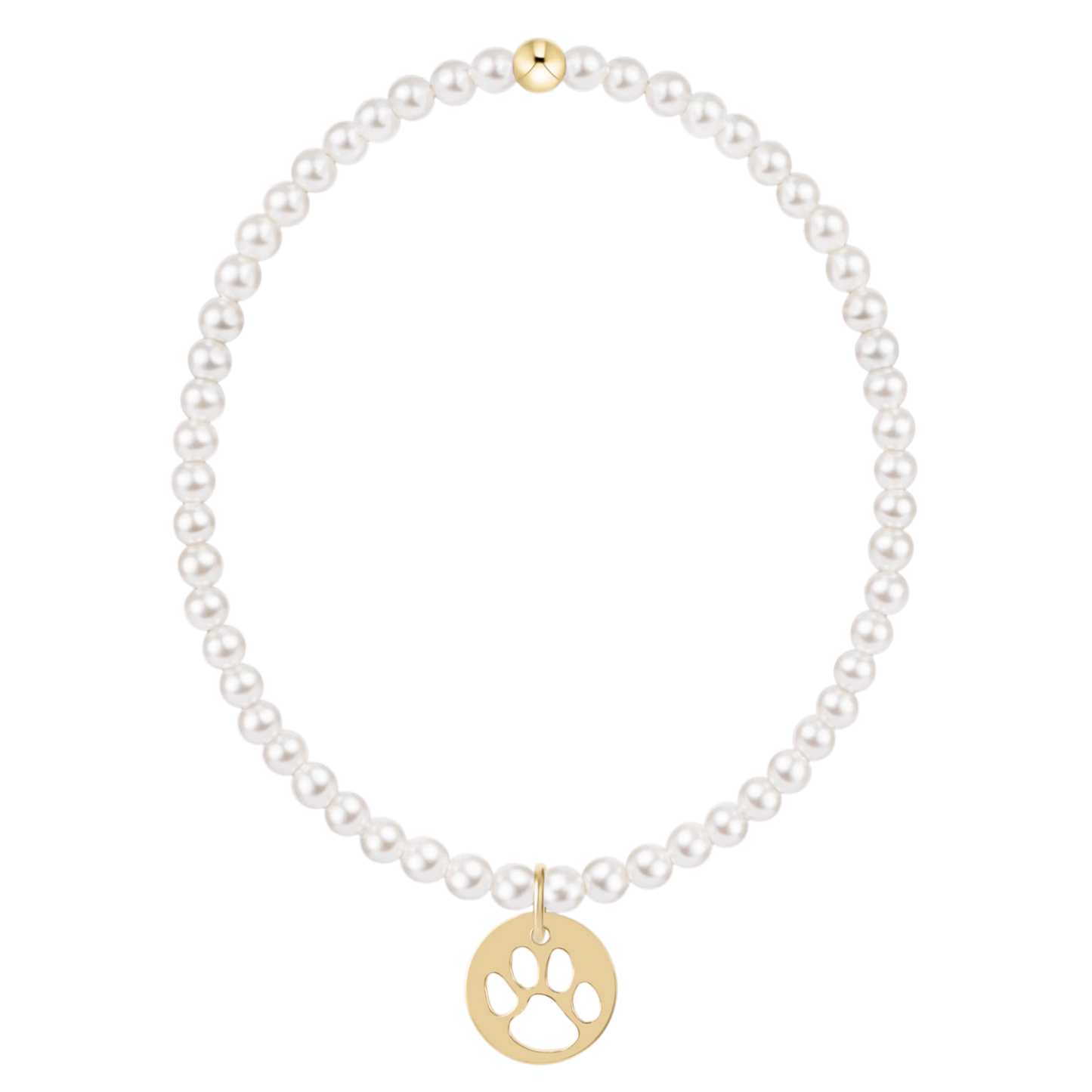 egirl Classic Pearl 3mm Bracelet - Paw Print Gold Disc