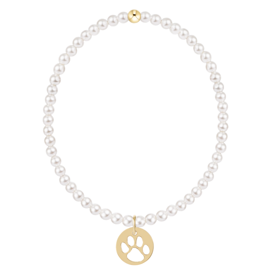egirl Classic Pearl 3mm Bracelet - Paw Print Gold Disc