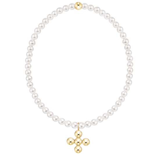 Classic Pearl 3mm Bracelet - Signature Cross 4mm Beaded Gold Charm