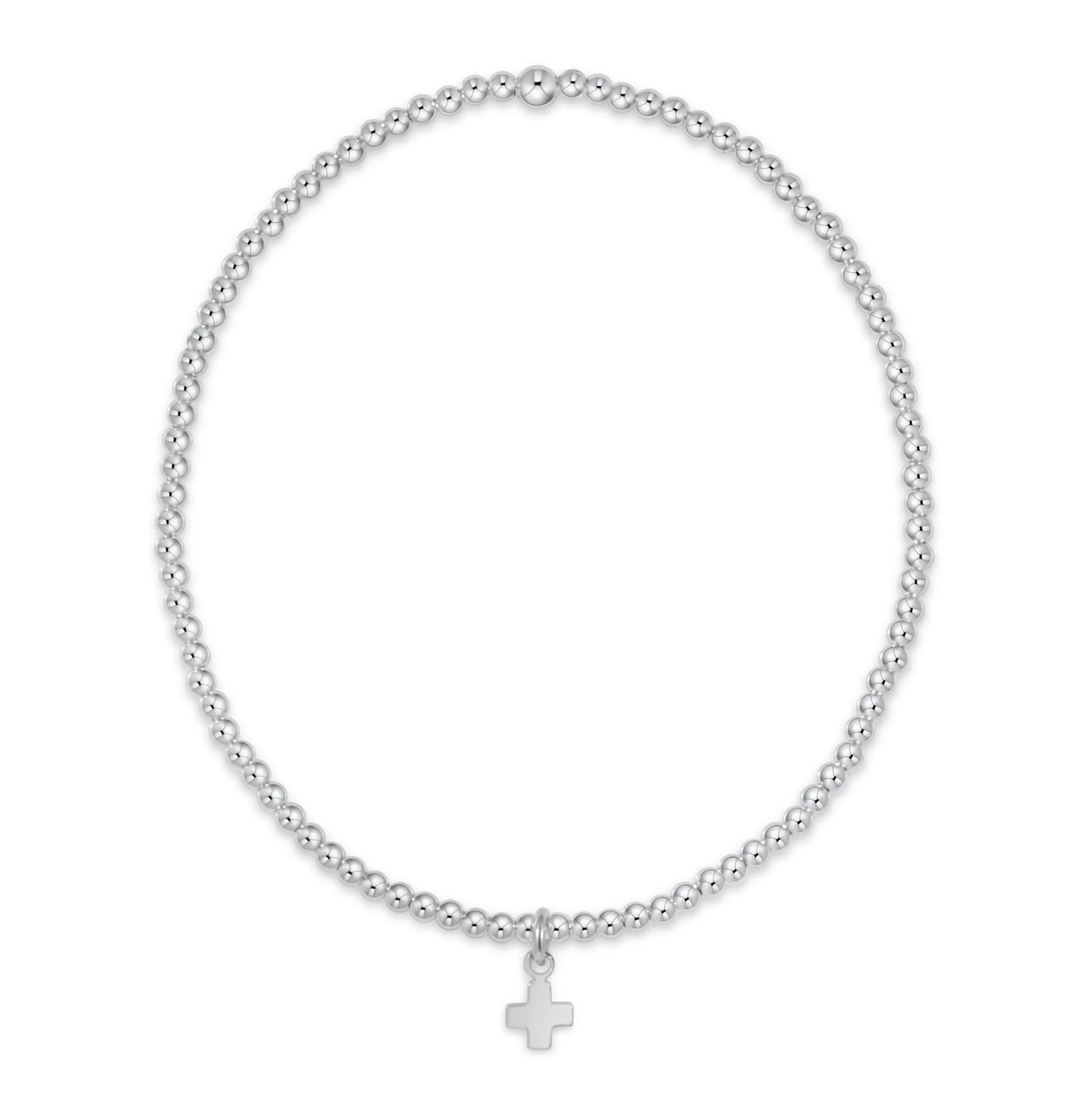 Classic Sterling 2mm Bracelet - Signature Cross Small Sterling Charm